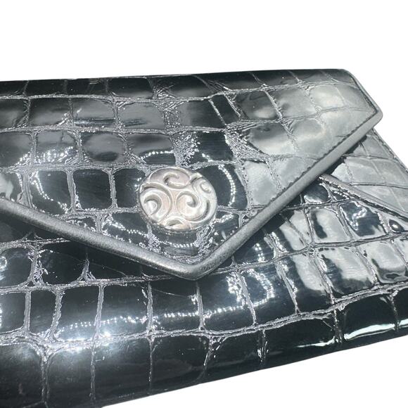 Brighton Shiny Black Croc Embossed Leather Wristlet Wallet Clutch - Picture 11 of 16